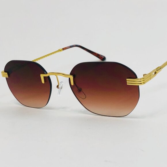 Men Sunglasses‎ Brown Lens Square Gold Frame Street Wear Light Weight Lentes New - Picture 1 of 3
